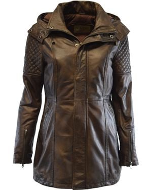 Zimmert Leather Lederjacke Marta washed, Mocca, Braun, Cognac, abnehmbare Kapuze, Lammnappa - Schwarz