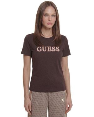Guess T-Shirt Fausta Cn Ss T-Shirt Mit Logoschriftzug, Regular Fit - Braun