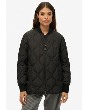 Superdry Steppjacke Short Quilted Liner Jacket Relaxed Fit, Mit Reißverschluss, Unifarbene Optik - Schwarz