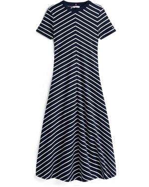 Tommy Hilfiger Midikleid MODERN &F MIDI DRESS Logostickerei, mit Teilungsnähten - Blau