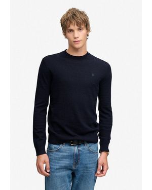 Superdry Rundhalspullover Essential Lw Wool Blend Jumper Baumwollmischung, Slim Fit - Blau