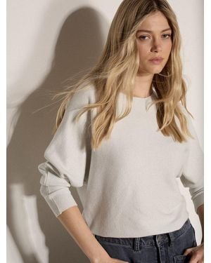 Apricot Rundhalspullover Lurex-Ripp Oberteil Mit Fledermausärmeln - Natur