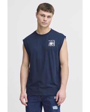 Solid Rundhalsshirt SDOLAV lässiges Tanktop mit Backprint - Blau