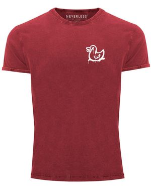 Neverless Vintage Shirt Drippy Duck Ente Graffiti Style Printshirt mit Print - Rot