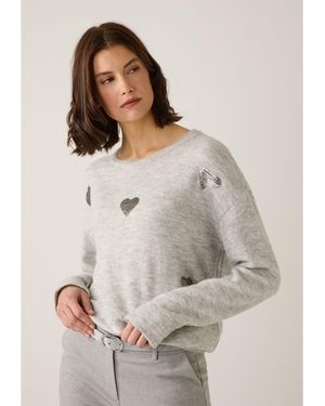 MORE&MORE &MORE Rundhalspullover süßer, softer Pailletten-Herzchen-Pullover - Grau