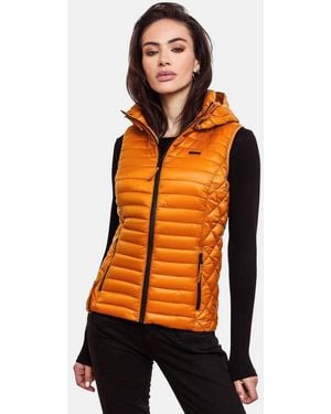 Marikoo Steppweste Mit Kapuze – Leichte Übergangsweste Mit Taschen Leichte Steppweste Mit Kapuze Und Wasserdichtem Reißverschluss - Orange