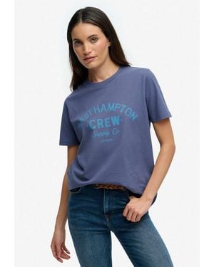 Superdry Print-Shirt Beach Club Relaxed Tee Aus Baumwolle Und Single Jersey, Relaxed Fit, Mit Rundhalsausschnitt - Blau