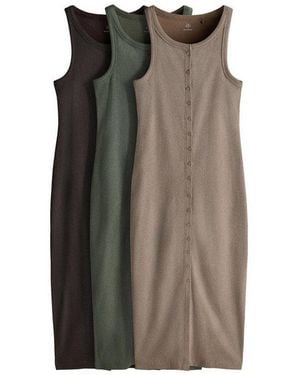 The Set Jerseykleid Geknöpftes, Geripptes Maxikleid, 3Er-Pack (3-Tlg) - Braun