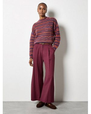 Apricot Streifenpullover Ohne Verschluss Aus Pointellestrick - Rot