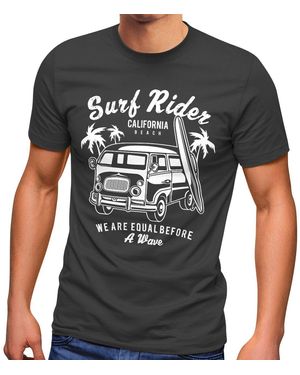 Neverless T-Shirt Bus Surfing Retro Slim Fit mit Print - Schwarz