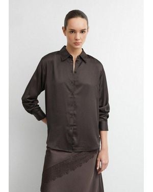 Comma, Langarmbluse Bluse Hemdbluse Aus Satin - Grau