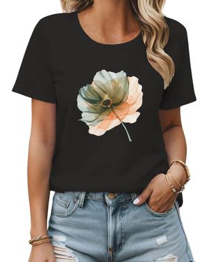 PYL Print-Shirt Casual Kurzarmshirt mit Blumen Druck Bequem für Freizeit und Büro,Strandurlaub - Schwarz