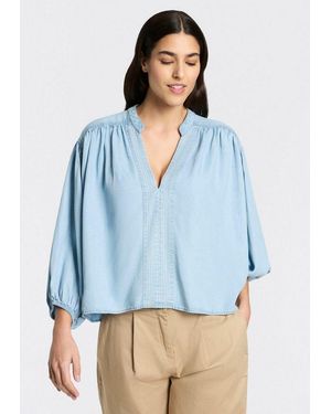 BOSS Schlupfbluse Barda Premium Damenmode Mit Ballon-Ärmeln - Blau