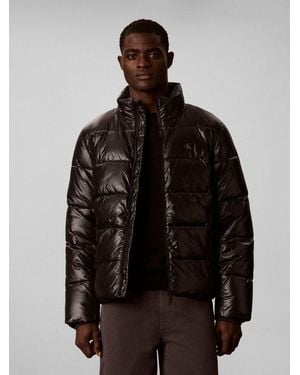 Calvin Klein Steppjacke High Shine Nylon Puffer Regular Fit Mit Stehkragen - Schwarz