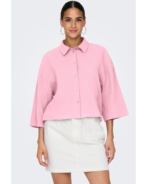 Jacqueline De Yong Blusenshirt Legere Crepe Bluse Weite Ärmel / Hemdkragen JDYTHEIS LIFE 3/4 CROP SHIRT WVN NOOS - Pink