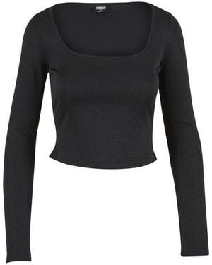 Urban Classics T-Shirt Ladies Glitter Square Neck Longsleeve (1-Tlg) - Schwarz