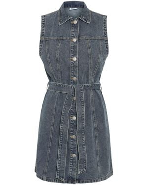Noisy May Shirtkleid Ärmelloses Denim Design mit Kragen, Knopfleiste und Binde Gürtel - Blau