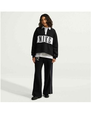 Nike Sweatshirt W Nk Stdo Flc Mw Os S Rgby Langarm-Design, Mit Rundhalsausschnitt, Aus Angerauter Sweatware - Schwarz