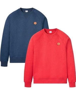 bonprix Sweatshirt (Packung, 2-Tlg) Regular Fit, Unifarben, Aus Baumwolle Und Polyester - Rot