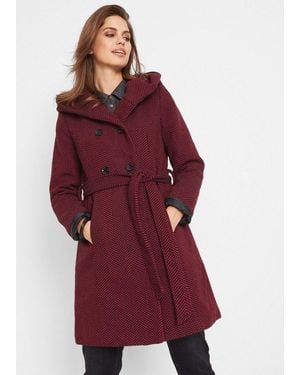 bonprix Outdoorjacke Zweireihig, Mit Großer Kapuze, Loose Fit - Rot