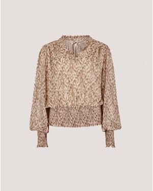 Apricot Blusentop Lurex Ikat Bluse zum Raffen, mit Smokdetails - Natur