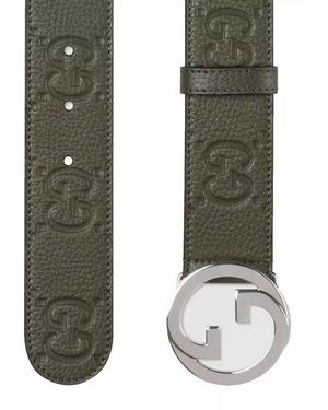 Gucci Ledergürtel Gürtel Gg Belt Interlocking Schnalle Gg Buckle Mit Staub Tasche Doppel-G-Schnalle Und Supreme Monogramm - Grün