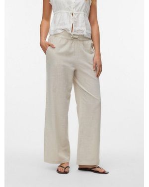 Vero Moda Schlupfhose Vmcaia Mw Wide Pant Wvn Noos Baumwollmischung, Oversize, Mit Leinen - Natur