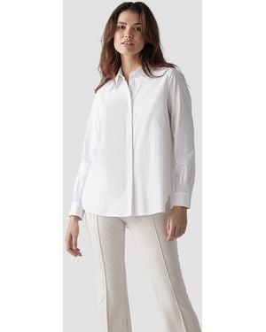 Le Comte Klassische Bluse mit Raffung am Langarm - Weiß