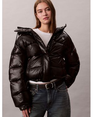 Calvin Klein Steppjacke SHINE PUFFER regular fit, mit Kapuze, glänzendes Material - Schwarz