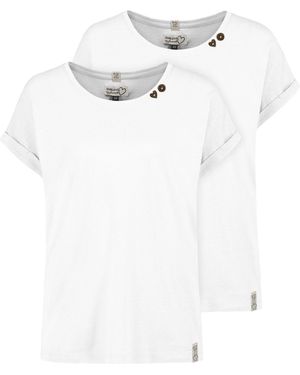 Sublevel T-Shirt 2er Pack mit Herzknöpfen, Umschlagsaum, Labeldetails - Weiß