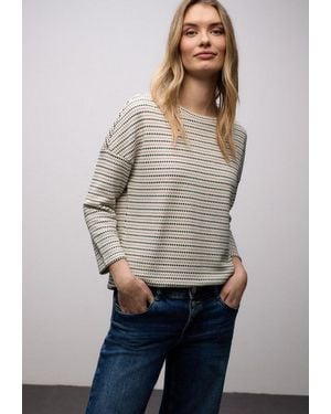 Street One 3/4-Arm-Shirt Mit Gestreiften Strick-Look Und U-Boot-Ausschnitt - Grau