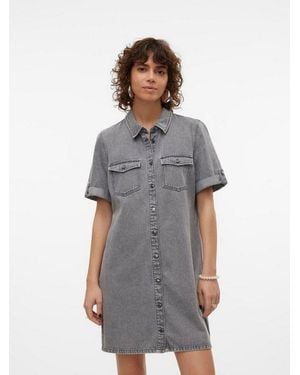 Vero Moda Jeanskleid Vmjennie Ss Short Denim Dress Noos - Grau