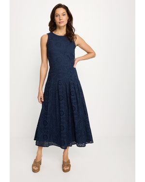 Buffalo Spitzenkleid in Maxilänge, Eyelet, modische Lochstickerei, elegantes Sommerkleid - Blau