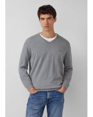 S.oliver Longpullover Strickpullover Strickpullover Mit Logo-Stickerei - Grau
