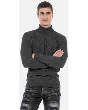 Cipo & Baxx Rollkragenpullover Pullover (1-Tlg) Mit Kariertem Strickmuster, Cp241 - Schwarz