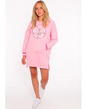 Zwillingsherz Sweatkleid "Zuhause am Strand" Kapuze - Pink