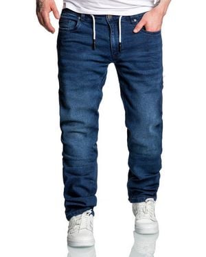 Amaci&Sons Straight-Jeans Coppell Sweathose Im Denim Look Herren Sweathose - Blau