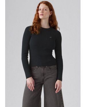 Levi's Rundhalspullover Rib Crew Sweater Geripptes Strickmuster - Schwarz