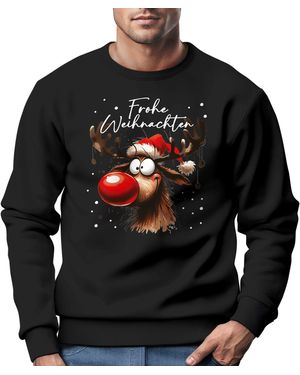 MoonWorks Sweatshirt Weihnachtspullover Rentier Aufdruck Frohe - Schwarz