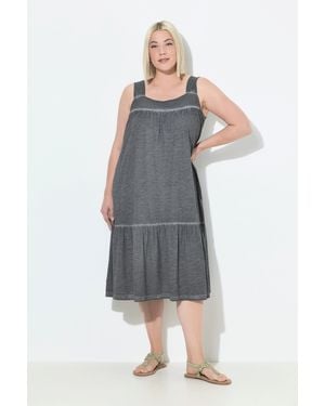 Ulla Popken Midikleid Jerseykleid cold dyed A-Linie Rundhals ärmellos - Blau
