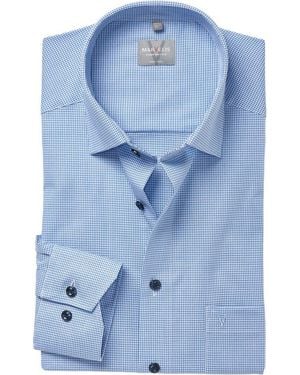 Marvelis Langarmhemd Comfort Fit, Kariert, New-Kentkragen, Bügelfrei - Blau