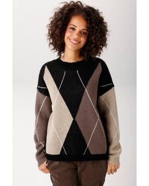 Aniston CASUAL Strickpullover Mit Großflächigem Rauten-Muster - Schwarz
