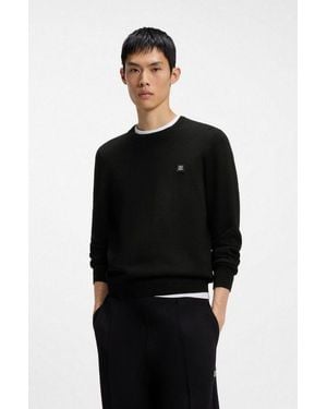 HUGO Strickpullover Setallo Metal Logo Feinstrick, Viskose-Mix, Regular Fit - Schwarz