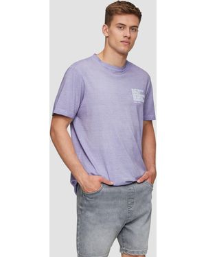 QS Kurzarmshirt T-Shirt mit Frontprint Garment Dye - Lila