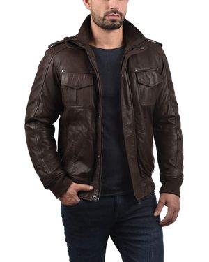 Solid Lederjacke SDCamash Lässige Bikerjacke mit Stehkragen - Schwarz