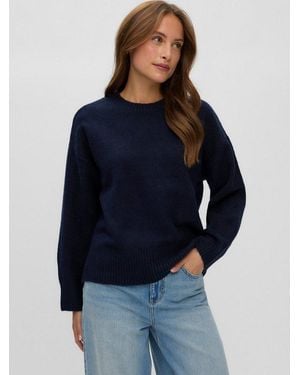 Vero Moda Strickpullover Vmsif Ls O-Neck Pullover Noos Materialmix Mit Wolle, Regular Fit - Blau