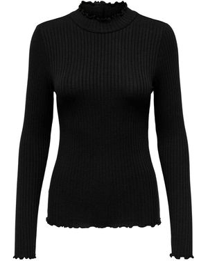 Jdy Langarm Stricktop - Strickpullover gerippt - Langarmshirt gestrickt - Schwarz