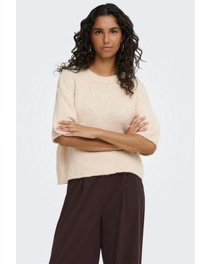Jdy Strickpullover Dicte S/S Pull O-Neck Knt Noos Kunstfaser, Knit Fit - Weiß