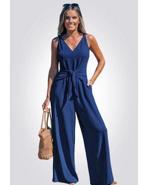 CUPSHE Jumpsuit Schleife Taille Weites Bein Ärmellos - Blau
