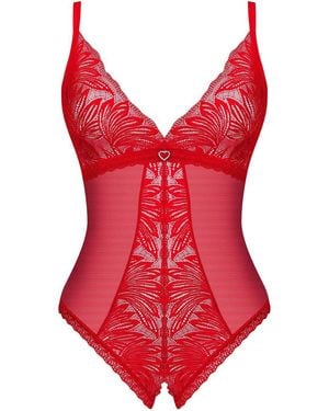 Obsessive Chilisa ouvert Body mit offenem Schritt Spitze - Rot